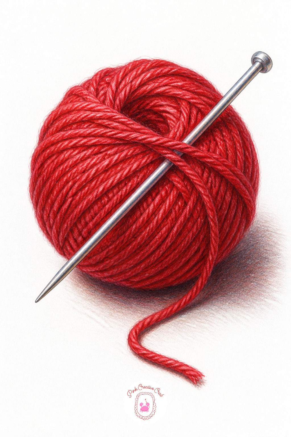 Ball Of Yarn With Knitting Needle — Vary your pencil pressure across the yarn's surface rather than pressing evenly, since a ball of yarn is really hundreds of
