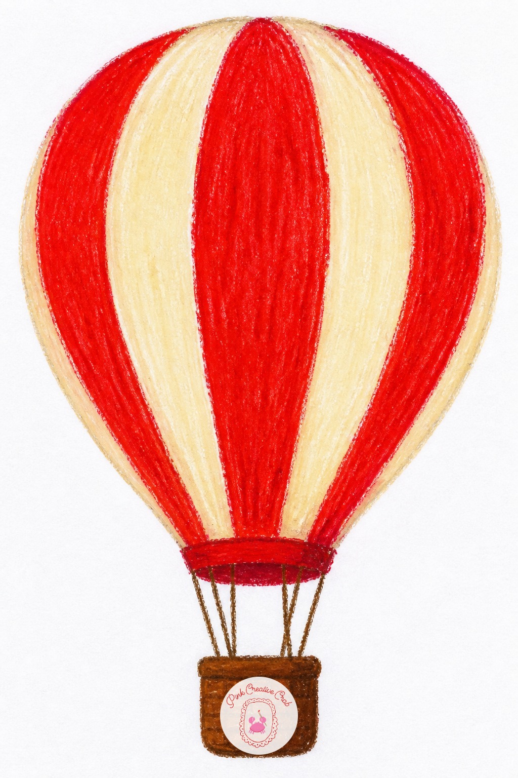 Hot Air Balloon — The balloon's fabric panels need a slight curve to each color band, never a straight vertical stripe, since the whole shape is round. Oil