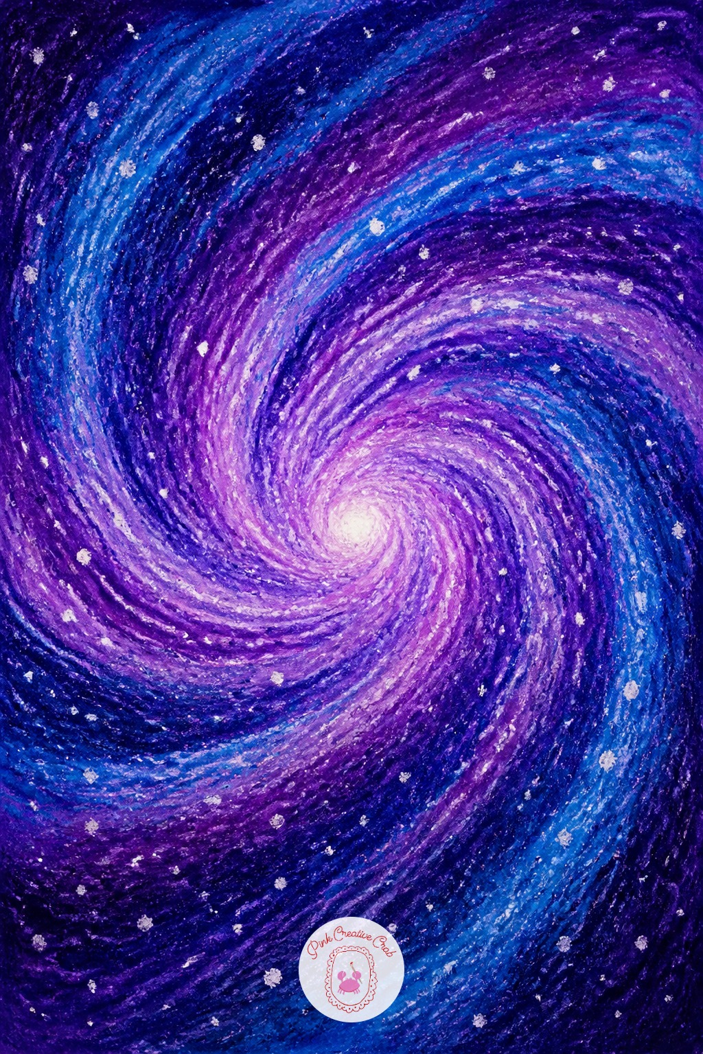 Galaxy Swirl Abstract — Once a basic swirl works in deep purple and blue with white star dabs, change the center point next time, off to one side instead of in
