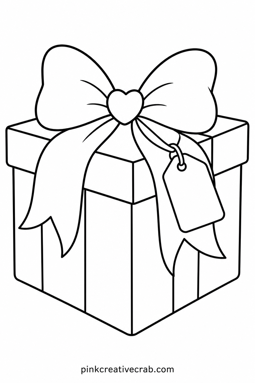Coquette Bow Gift Box printable page — Short on time, colour only the bow and the ribbon loops in one shade and leave the gift box plain white for a quick