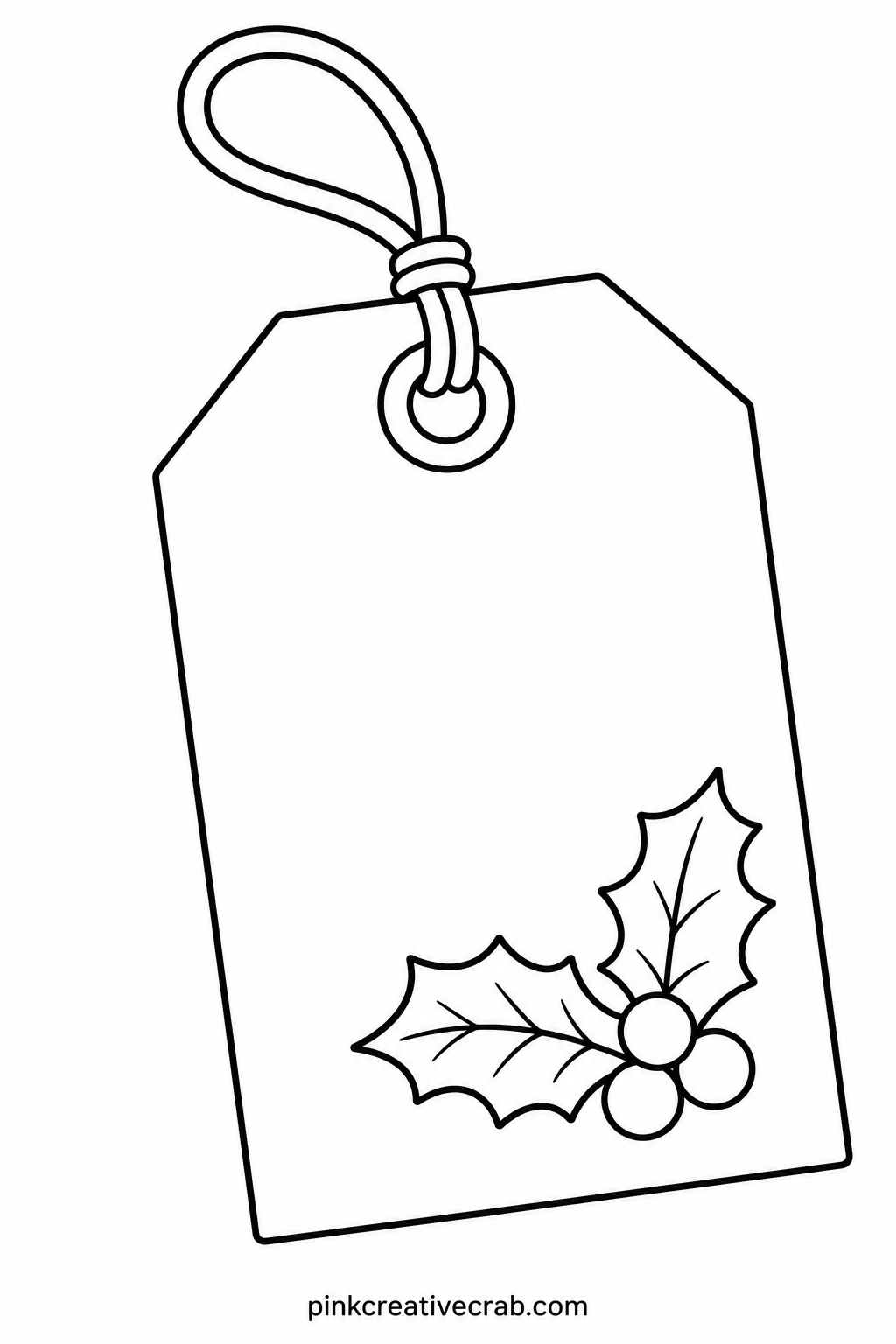 Gift Tag With Holly printable page — Smaller and simpler than the full gift box scene, this little holly tag suits younger hands or anyone who wants a