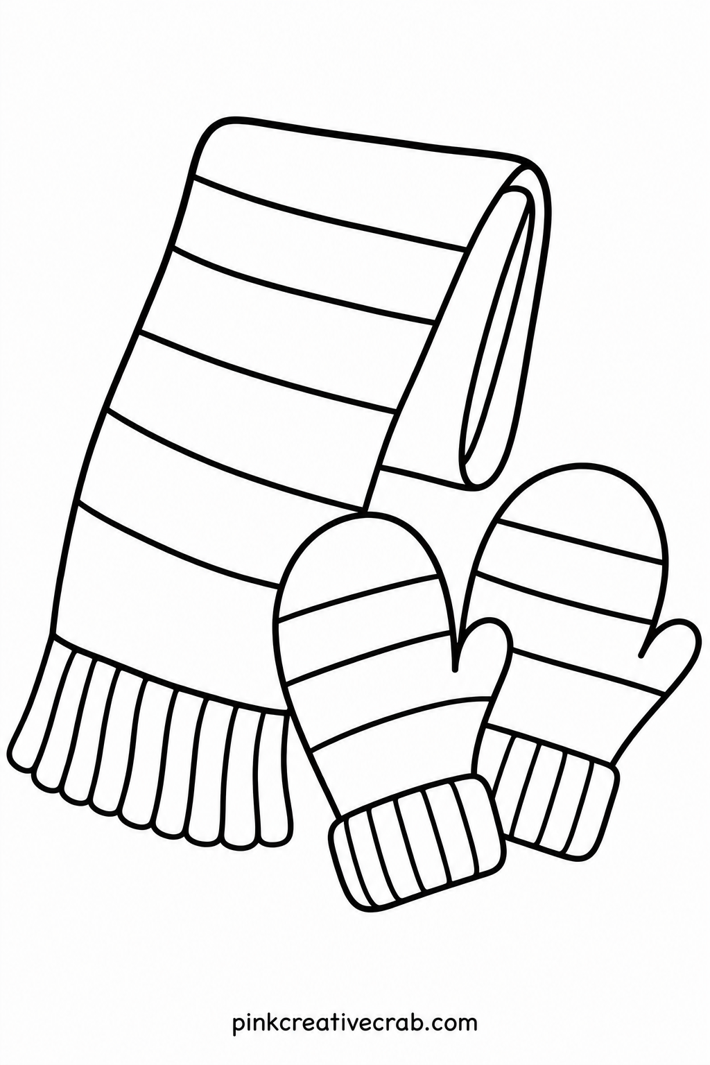 Scarf And Mittens Set printable page — Keeping every stripe on the scarf the same width is the small trick that makes this set look neat rather than busy once