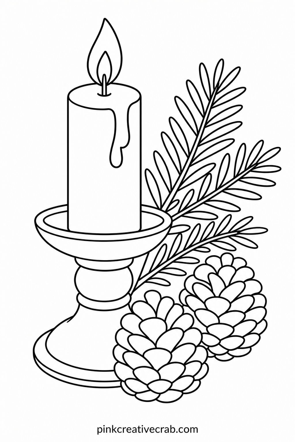 Candle And Pinecone Still Life printable page — Trimmed along its border, this quiet still life frames well on its own for a shelf or a windowsill once the