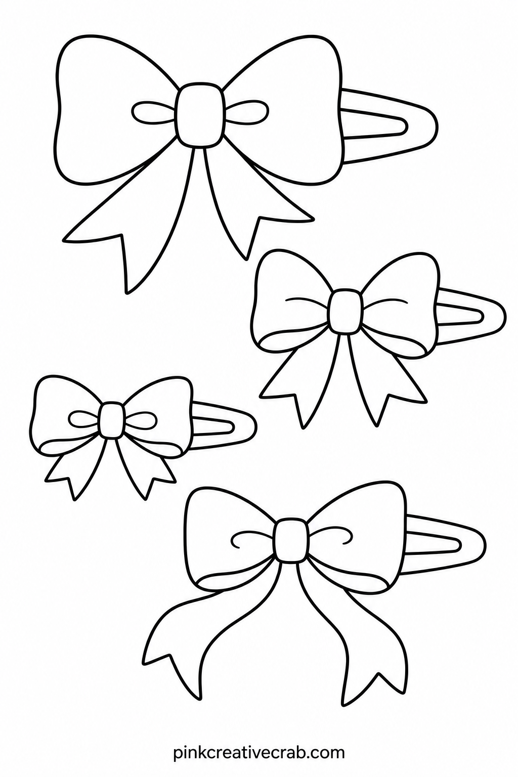Bow Hair Clip Set printable page — Ask which bow in the set looks the most like a present a child would want to wear, then start colouring that one first.