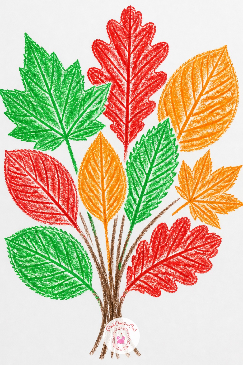 Leaf Rubbing Bouquet — Slide a real leaf, veins facing up, under a sheet of thin paper, then rub the flat side of a peeled crayon across it in one direction