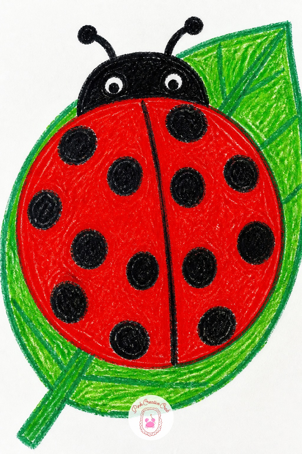 Polka Dot Ladybug — The most common slip with a ladybug is drawing the dots before the red body dries into a solid color, which leaves black dots sitting on