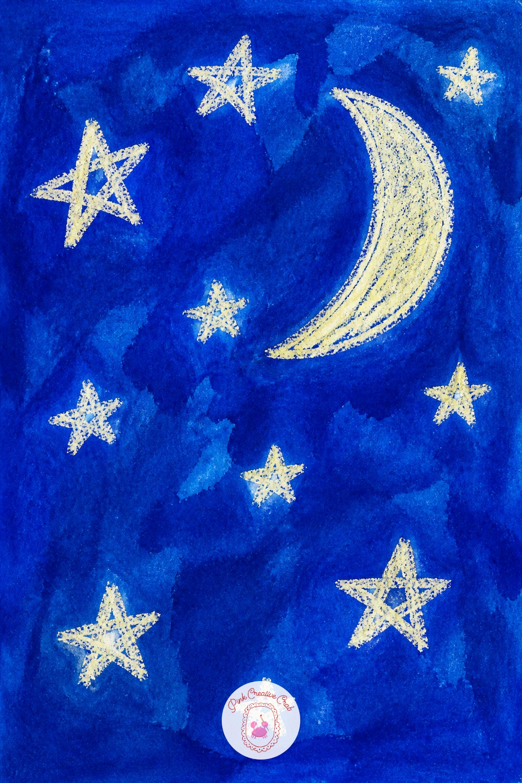 Wax Resist Starry Night Sky — White crayon pressed firmly onto white paper leaves a shape nobody can see until the next step, which is the whole trick behind