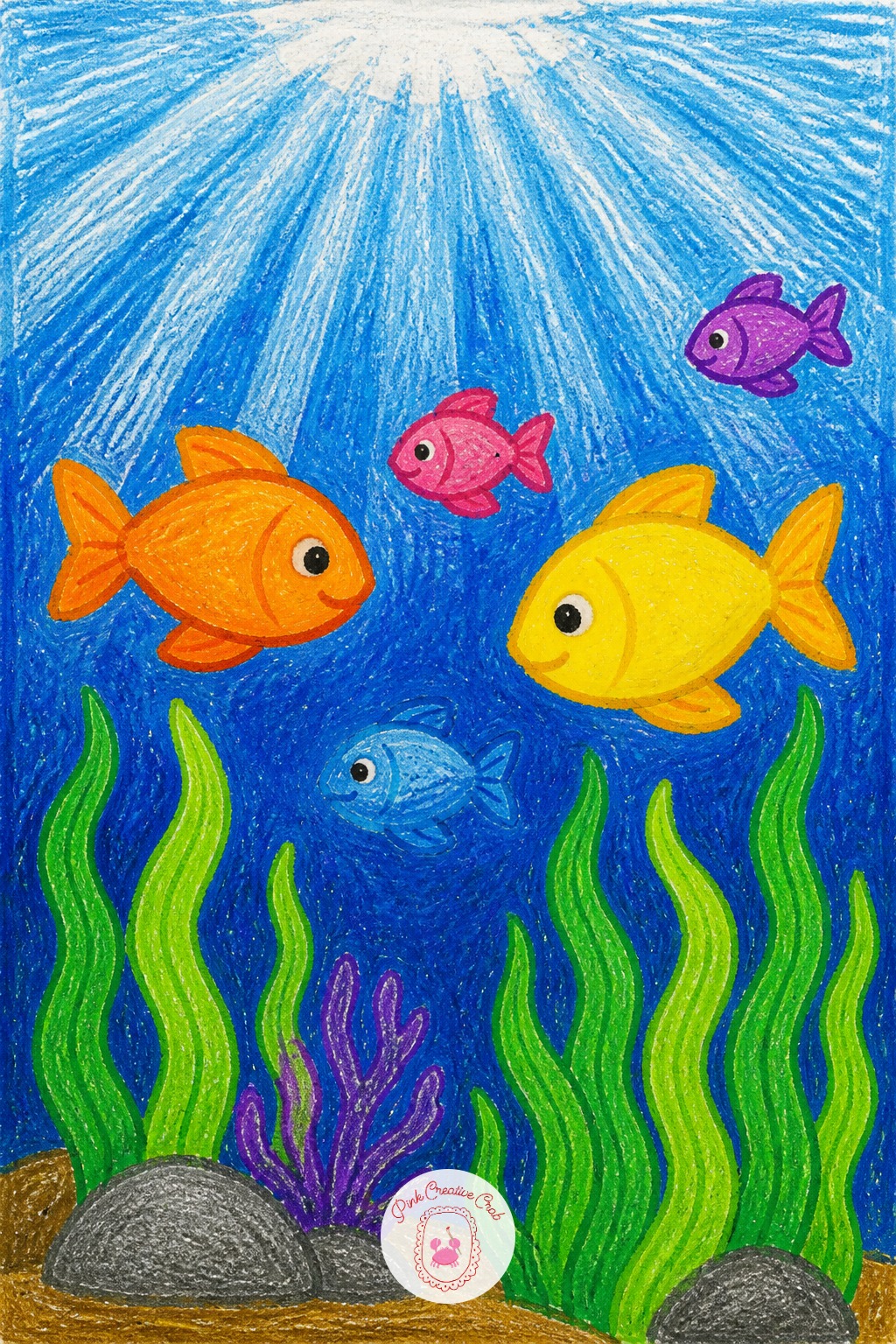 Underwater Fish Scene — Light under water comes from straight above, so keep any sunbeam lines running from the top of the page downward, fanning out slightly