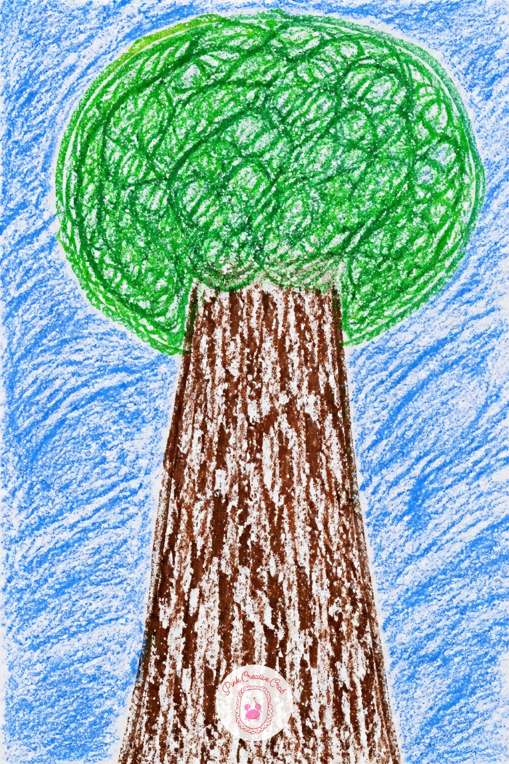 Tree Trunk Bark Rubbing — Press a sheet of paper against real tree bark outside, hold it flat with one hand, and rub a brown or gray crayon flat side down over