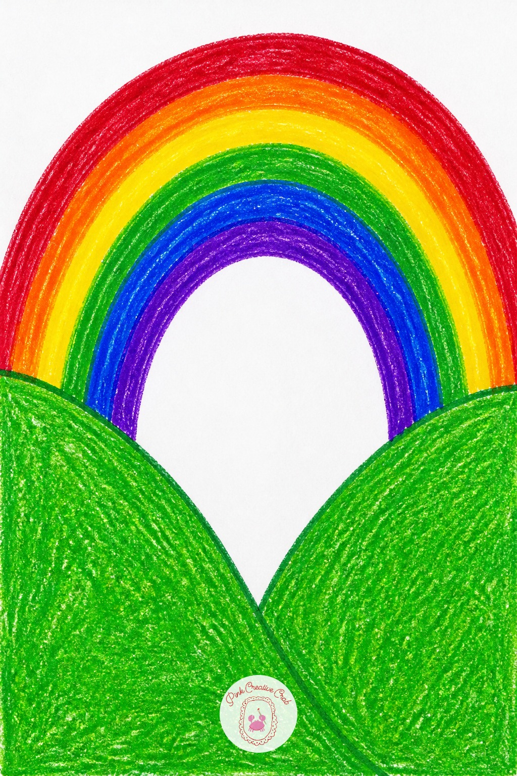 Rainbow Bridge Over Hills — Leaving thin white gaps between rainbow bands is the most common trouble spot, since a child's hand naturally pulls back a little