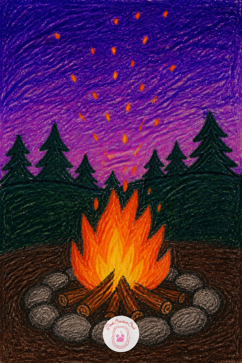 Campfire at Dusk — The fire itself becomes the only light source in this one, so anything close to the flames gets colored brighter and anything farther away