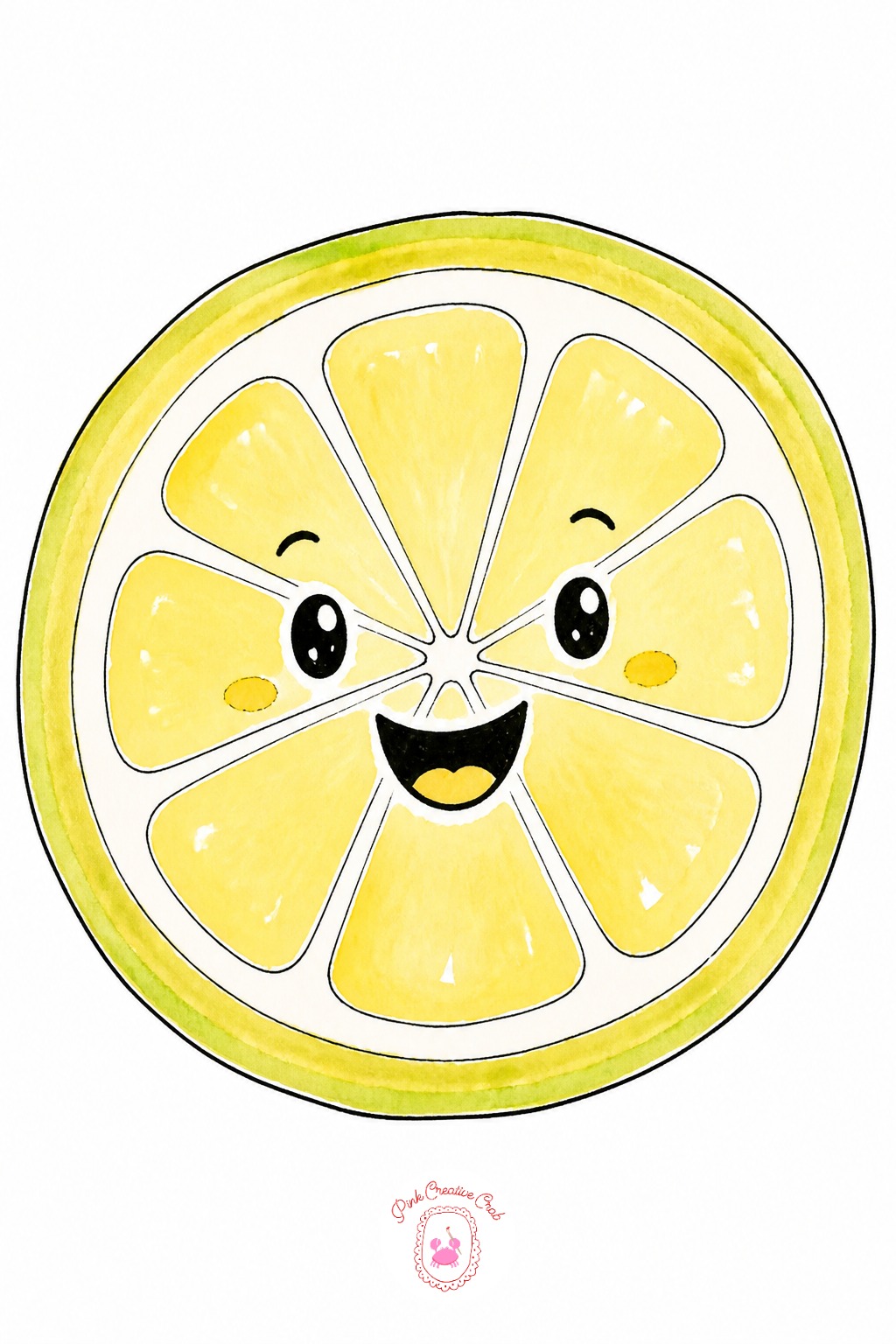 Lemon Slice With A Face — Reach for a fine, waterproof pen, 0.2 or 0.3, before anything else touches the page, so the ink holds firm once the wet wash goes