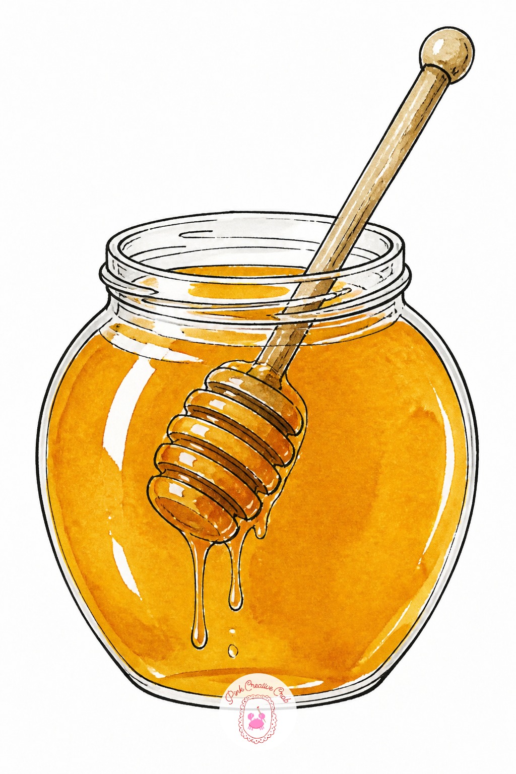 Honey Jar With Dipper — Pick a slightly thicker pen, 0.4 or 0.5, for the honey jar's outline rather than the finer liner used on smaller doodles, since the jar