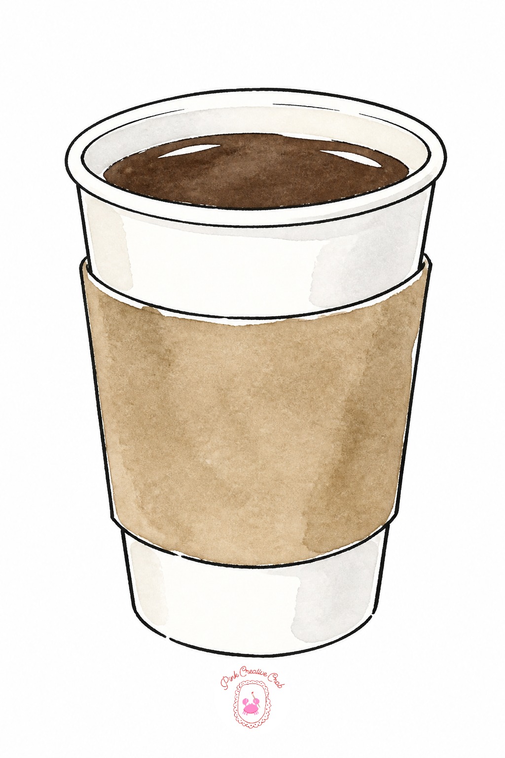 Paper Cup Of Coffee — Dry brush the cardboard sleeve, barely any water loaded, so the ridged texture comes through as broken, uneven color rather than a flat