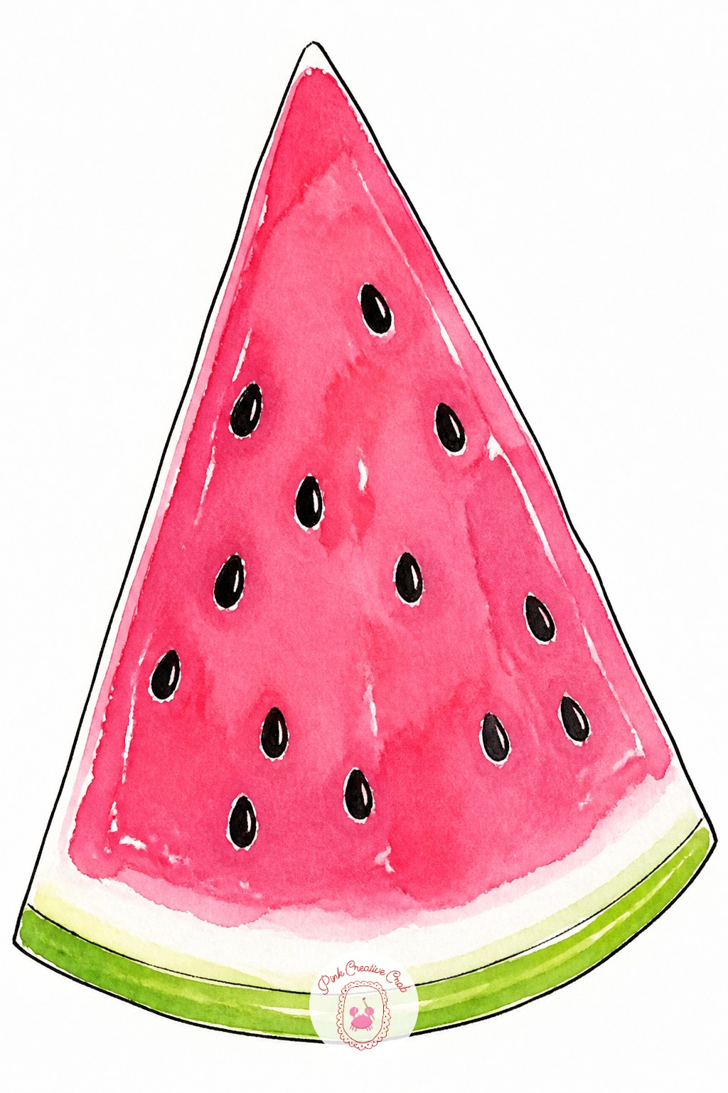 Slice Of Watermelon — Ten minutes gets the basic wedge down: pen outline, one pink dab for the flesh, a thin green dab for the rind, black seeds flicked in