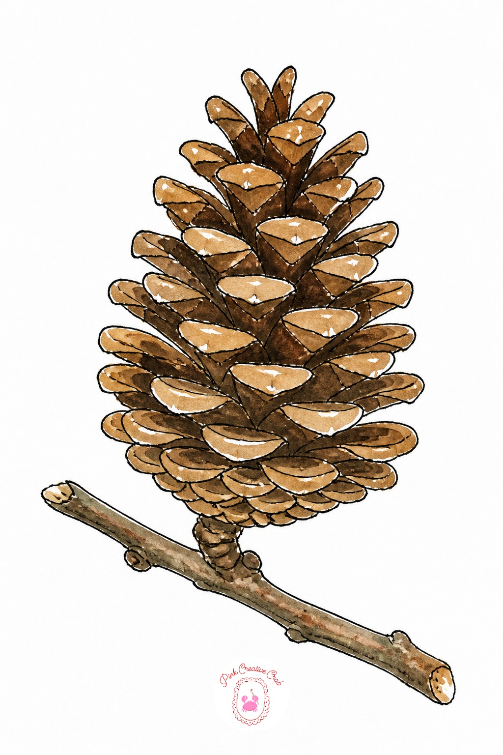 Pinecone On A Twig — Choose a slightly drier brush than usual for this one, since the pinecone's texture comes from short, stacked dabs rather than one smooth