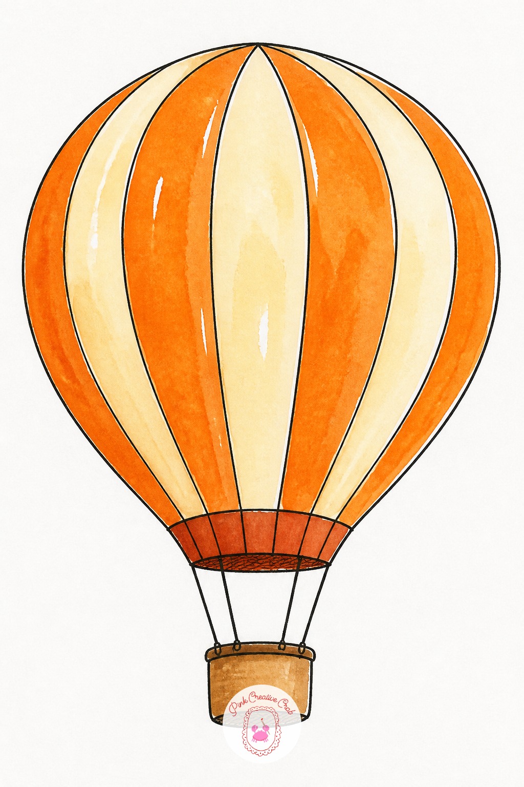 Hot Air Balloon — Set the sun to one side of the page before drawing the balloon's panels, since every other panel needs a slightly darker dab to show the