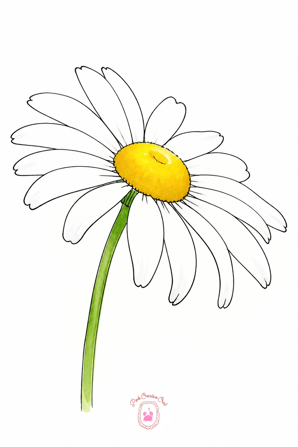 Single Daisy Flower — Once the basic daisy with its ring of white petals and yellow center works, change the angle next time, a three-quarter view with