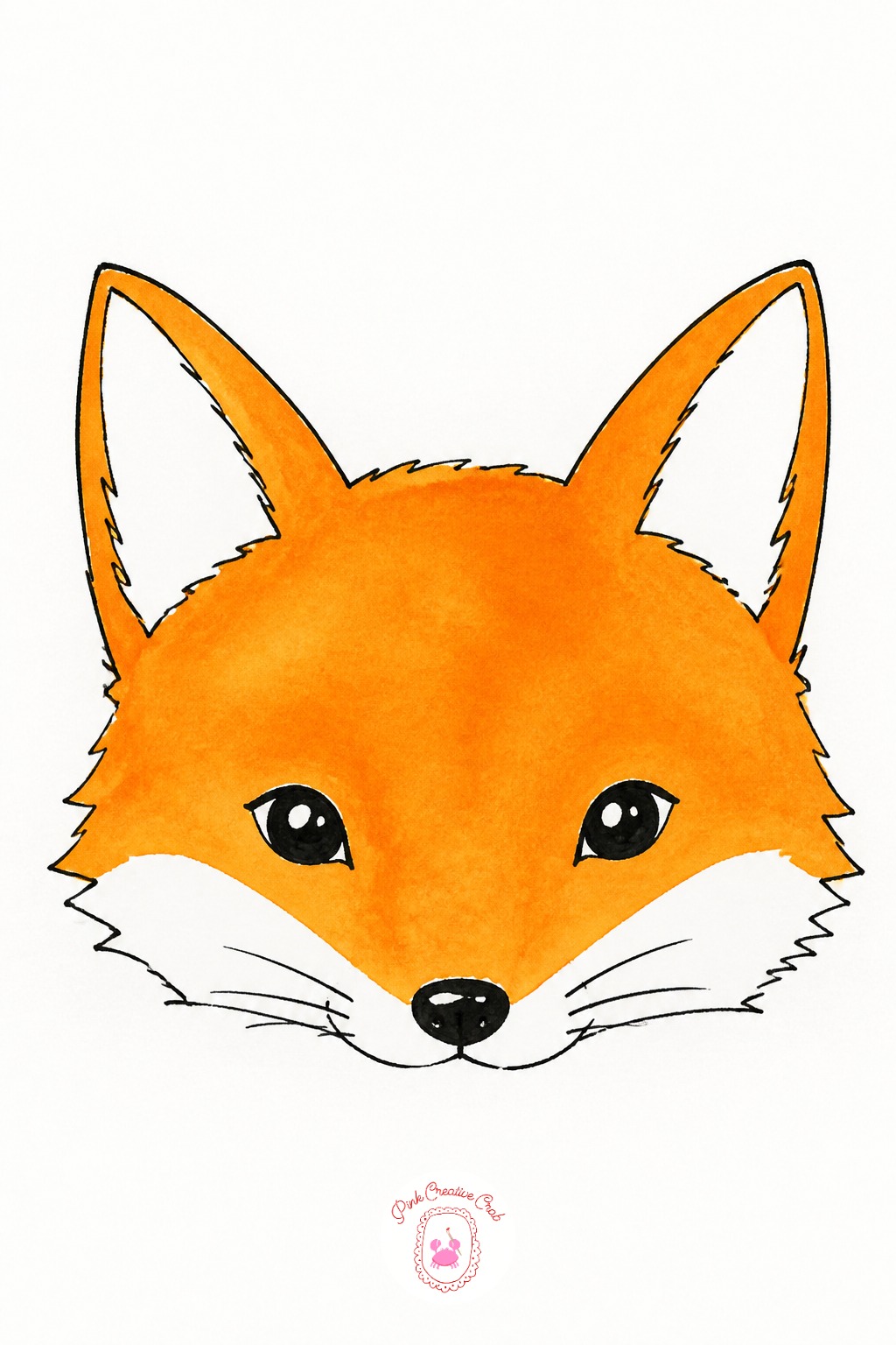 Fox Face Peeking — Keep the pen fine, 0.3, for the fox's facial markings, crisp enough that a thick line will not turn the face muddy once the wash goes over
