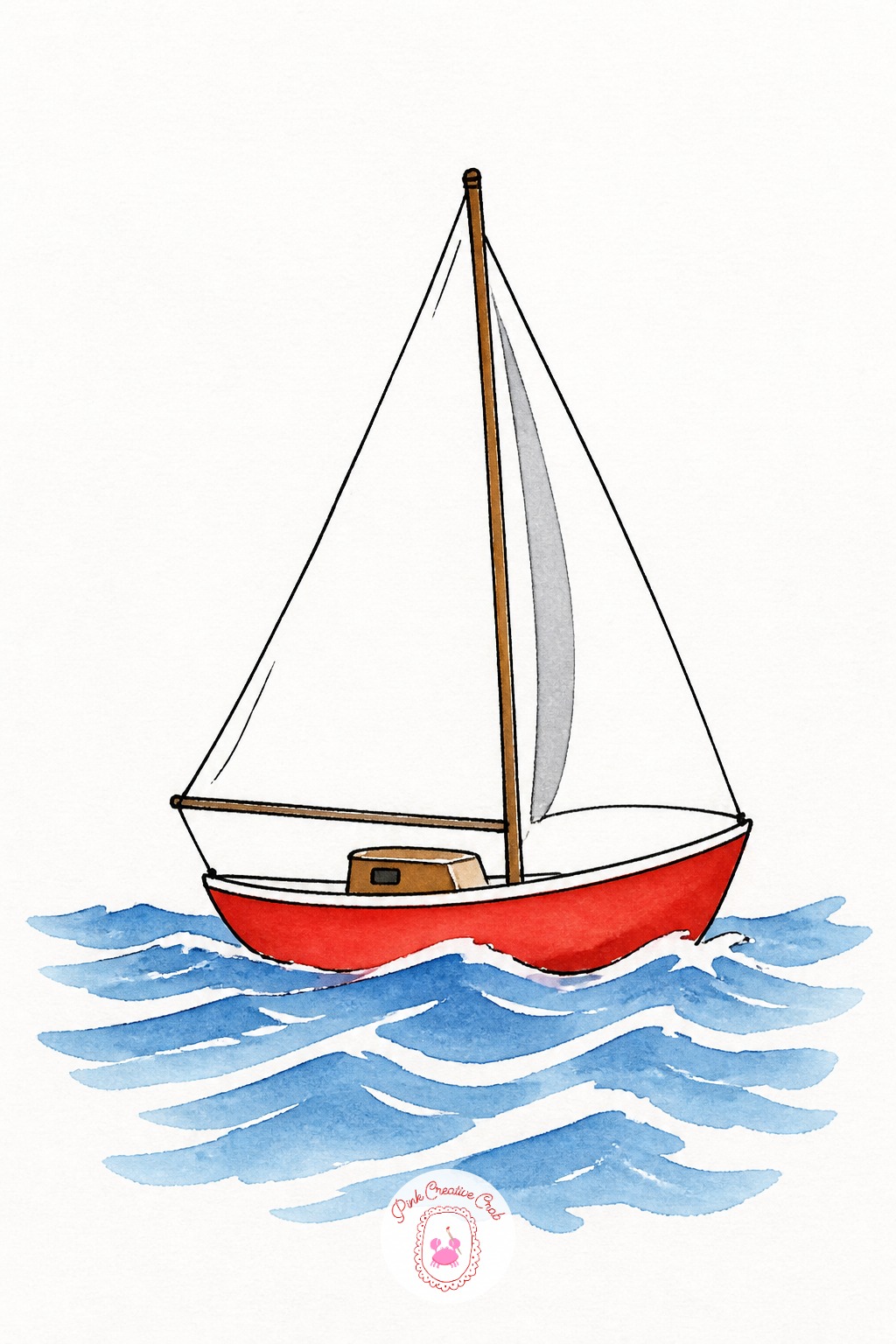 Sailboat On Waves — Keep the sail about twice the height of the boat's hull, a taller sail than that tips the whole doodle visually even before any color goes