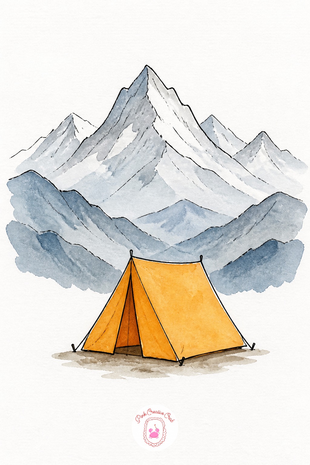 Camping Tent With Mountains — The tent often ends up floating above the ground line instead of sitting on it, because the base gets drawn as a straight edge