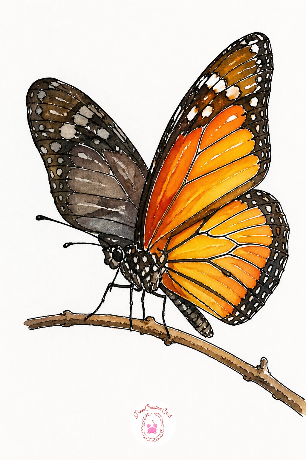 Butterfly On A Branch — Decide which wing faces the light before painting, since butterflies folded or spread change which patterns catch brightness and which