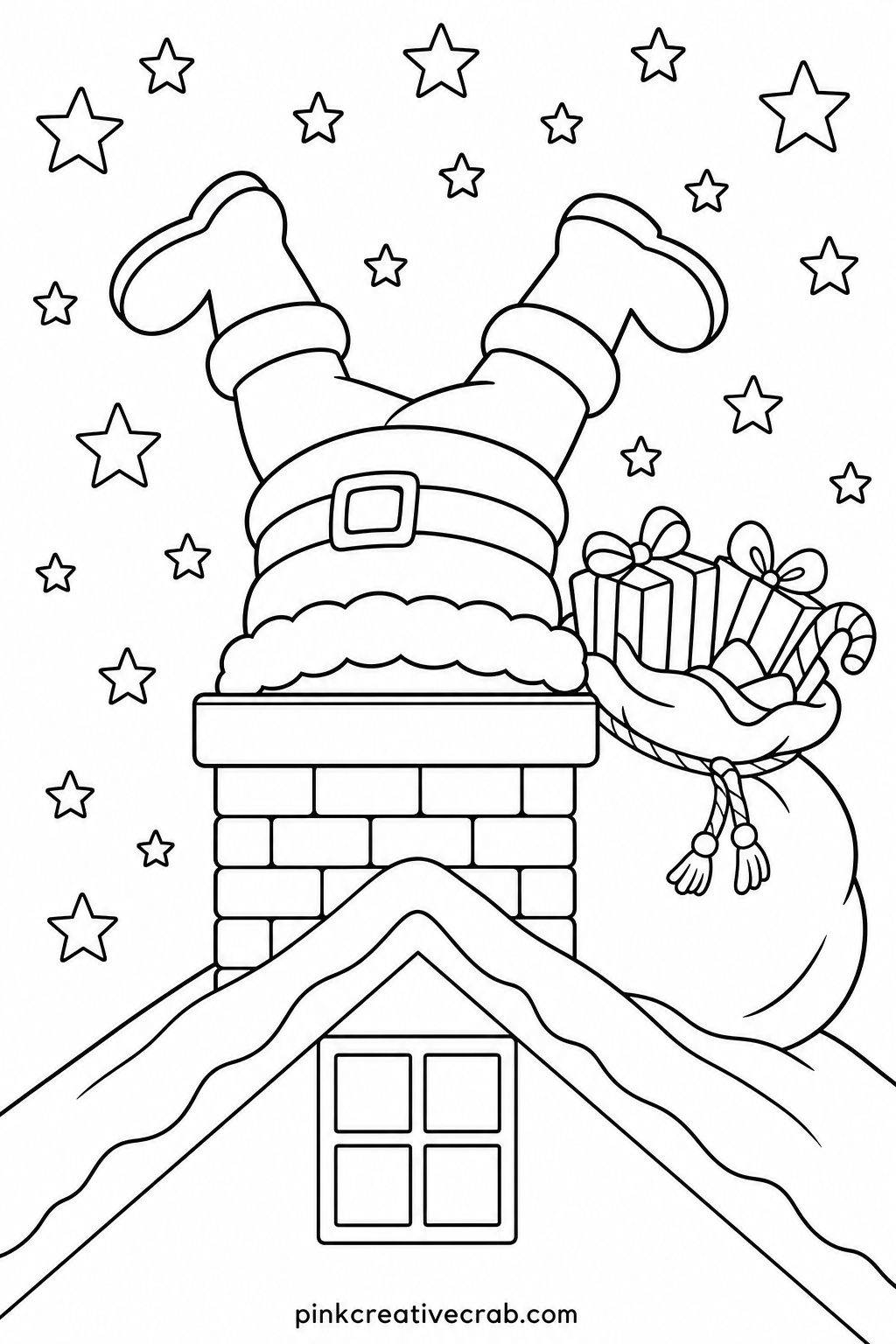 Santa Stuck In The Chimney printable page — Pair this one with the Santa Reading His List page so the set tells a tiny before-and-after story at the dinner