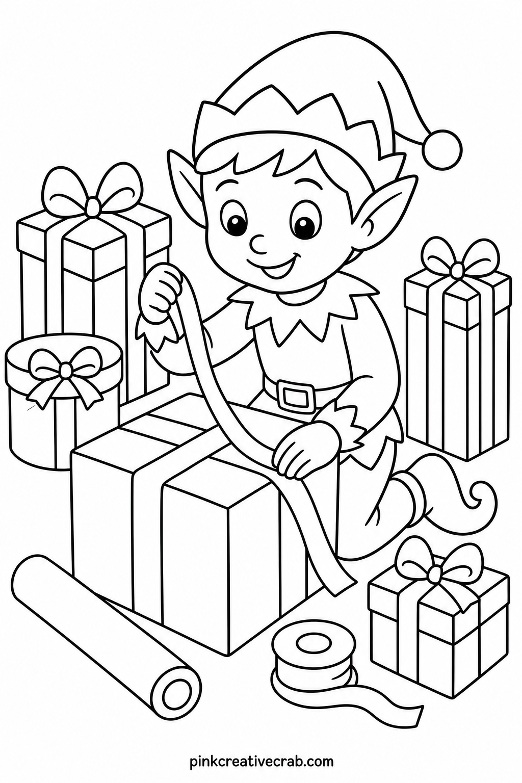 Elf Wrapping Presents printable page — For a quick ten-minute version, skip the wrapping paper patterns entirely and let a child fill each present box with one