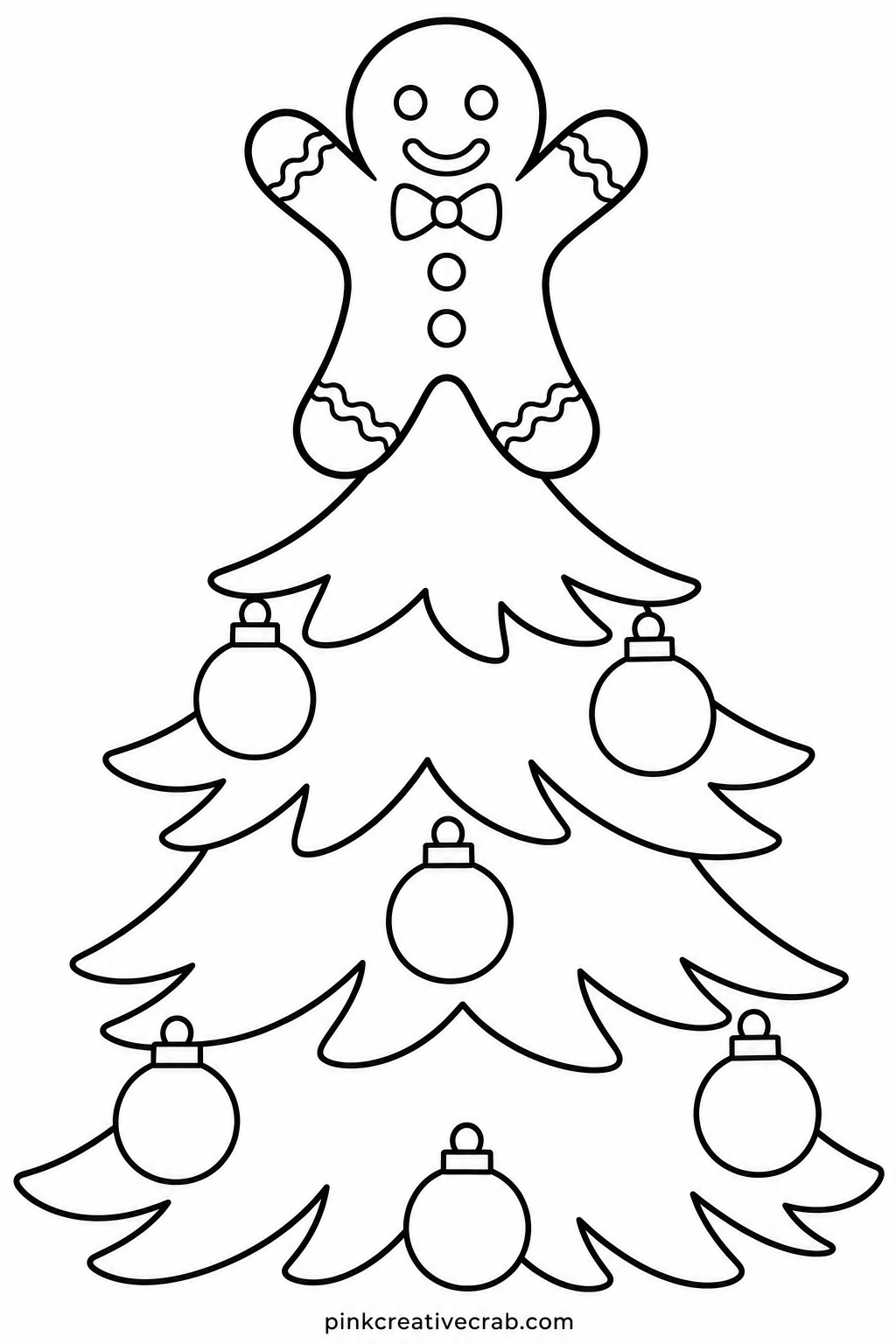 Gingerbread Man Tree Topper printable page — Ask a child what flavor frosting the gingerbread man topper might be wearing, and whether the tree underneath