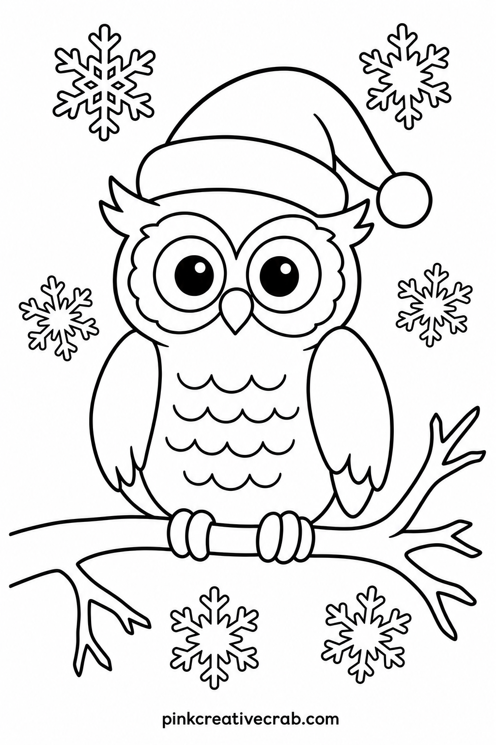 Owl In A Santa Hat printable page — Color the owl's feathers in two shades of brown in alternating rows, then leave the Santa hat a single solid red so it