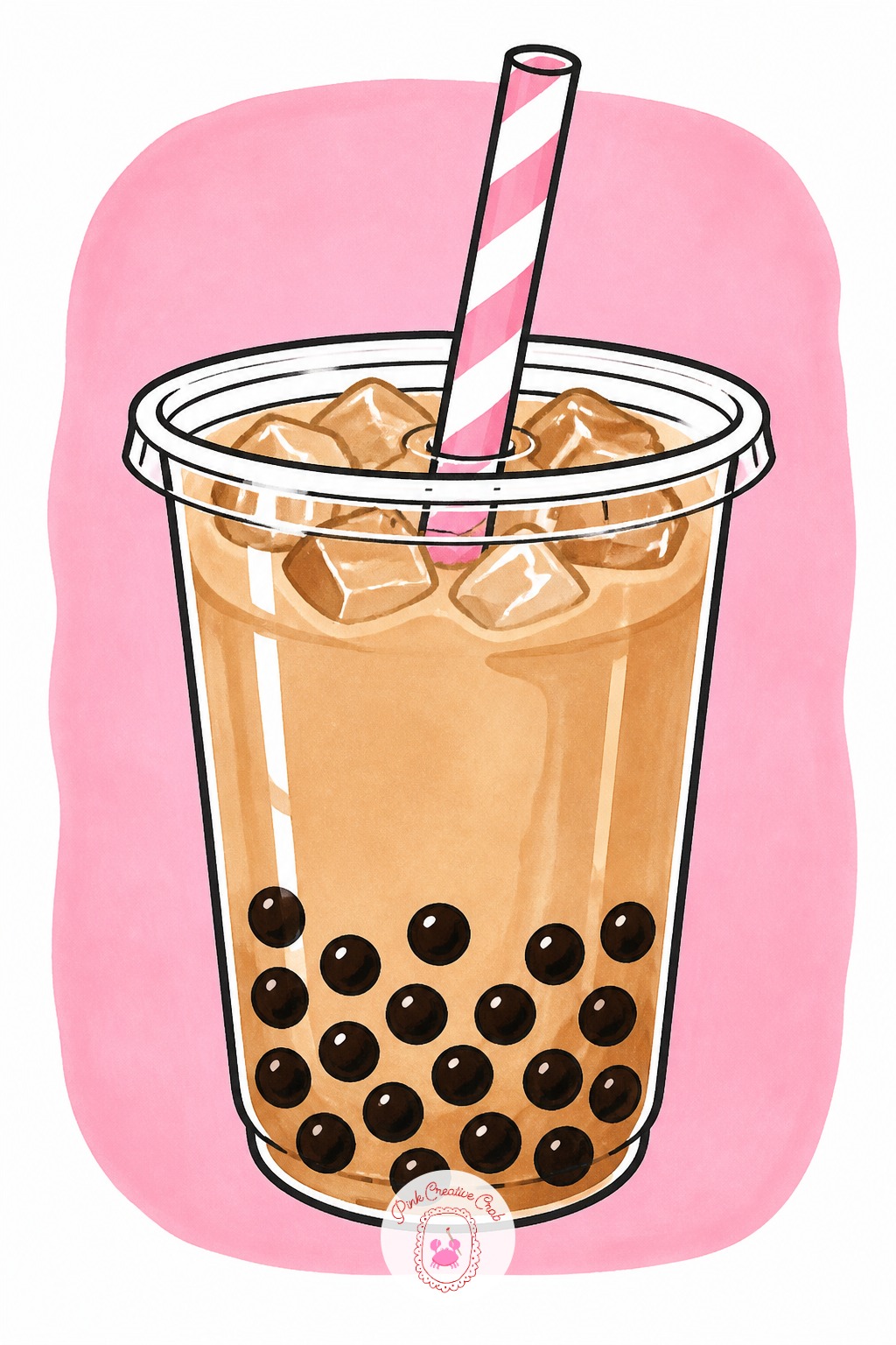 Iced Bubble Tea Cup — Ten minutes covers the essentials: the cup outline, one flat pass of milky tan for the tea, a row of dark brown circles for the tapioca