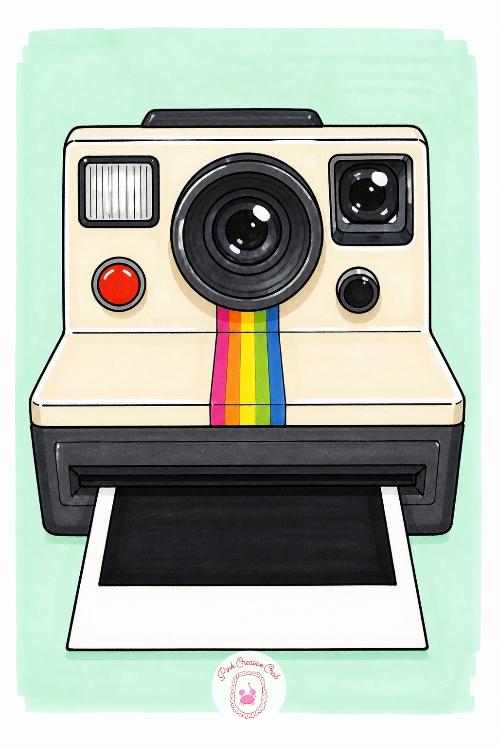 Vintage Polaroid Camera — Measure the lens against the body before block coloring, since a polaroid camera's round lens usually spans close to a third of the