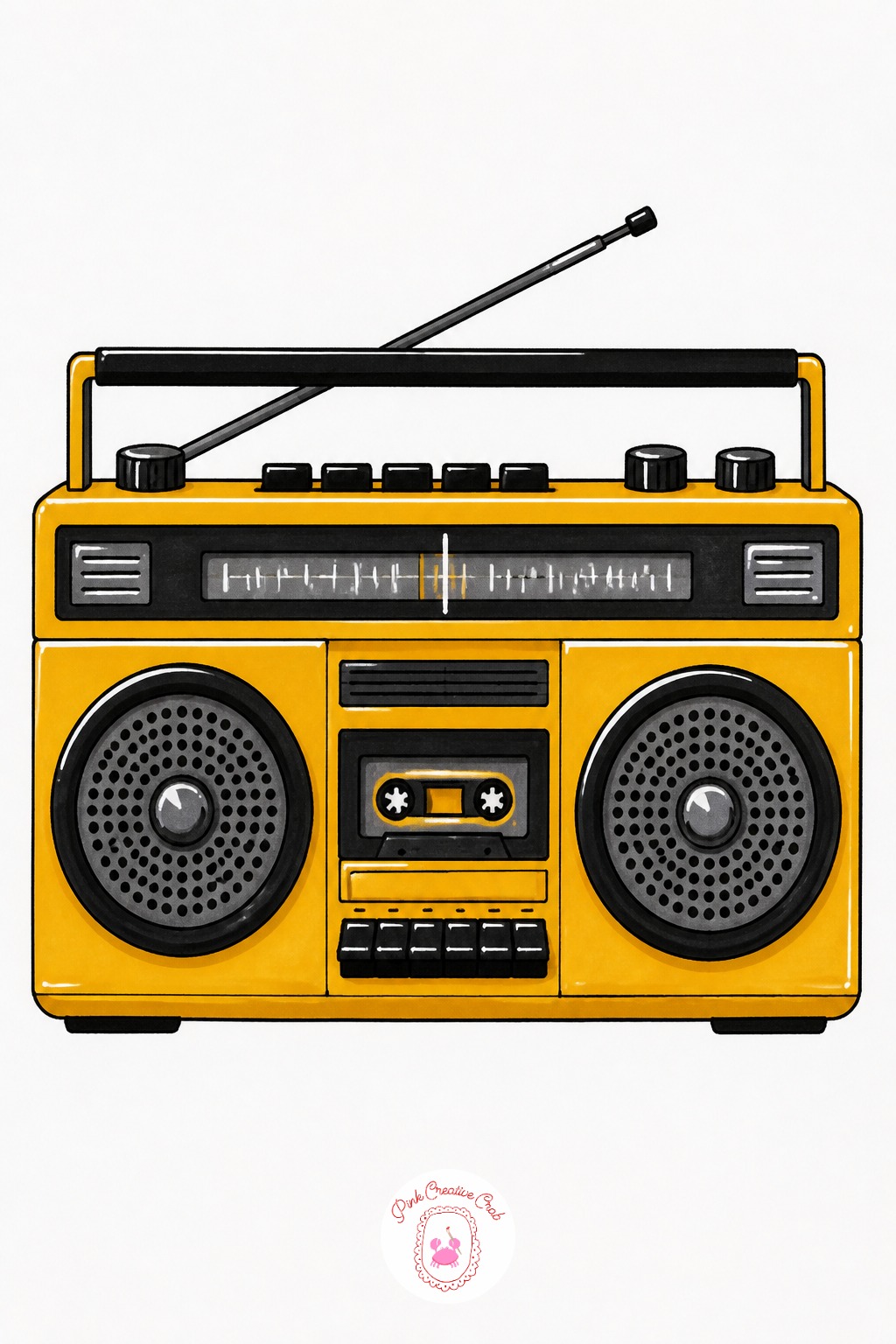 Retro Boombox — Stipple the speaker grilles with the fine end of a black liner rather than drawing a solid dark circle, tapping dozens of small dots in a tight