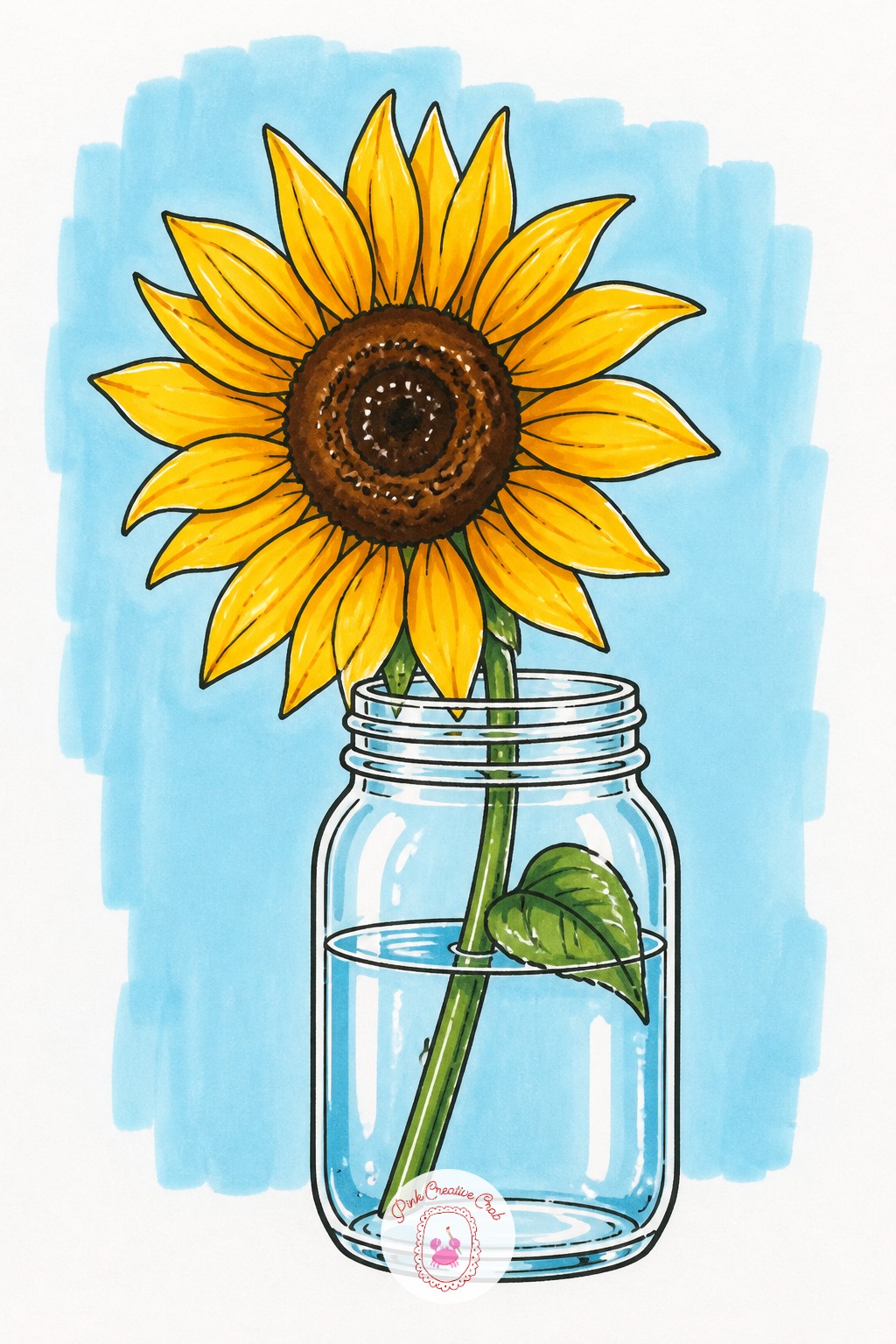 Sunflower In A Mason Jar — Petals that all come out the exact same width are the giveaway that a sunflower was drawn too mechanically. Marker drawing ideas