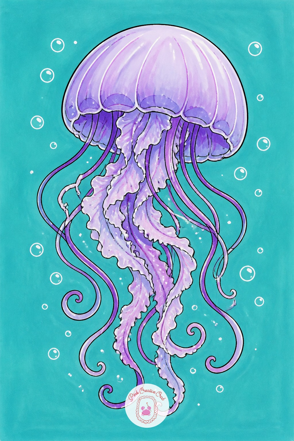 Floating Jellyfish — Ten minutes gets you the bell shape in one translucent-looking color and a handful of simple tentacle lines trailing below it. Marker