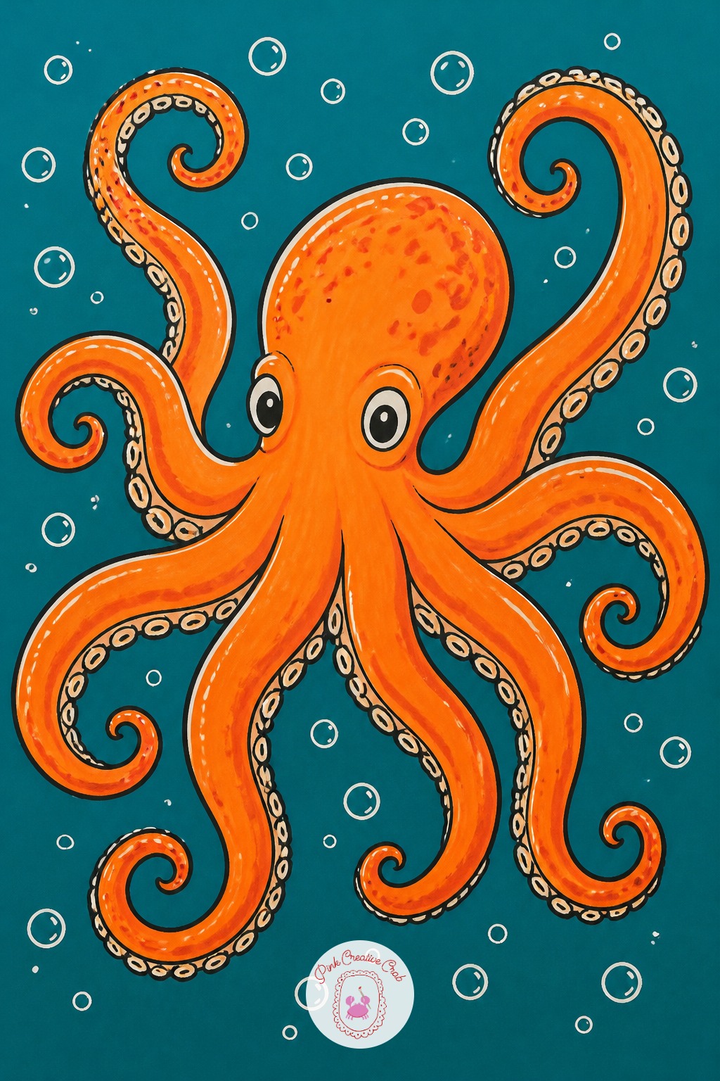 Octopus With Bubbles — Once the basic rounded head and eight curling arms work on the page, change the pattern rather than the pose next time: try spots