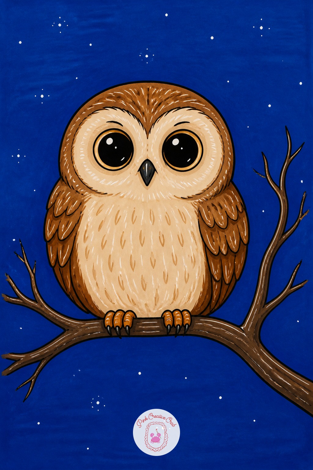 Owl On A Branch — Lay the round head and body shape down first in one warm brown, before any feather detail goes anywhere near the page. Marker drawing ideas