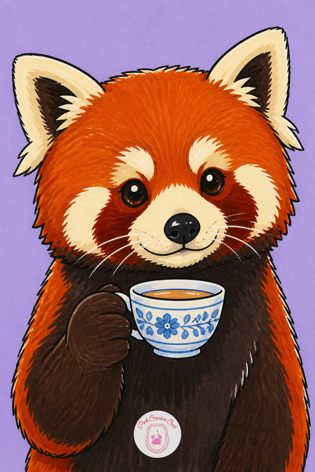 Red Panda With A Teacup — Decide which paw holds the teacup before anything else, since that choice sets the angle for the whole pose: a paw lifted toward the