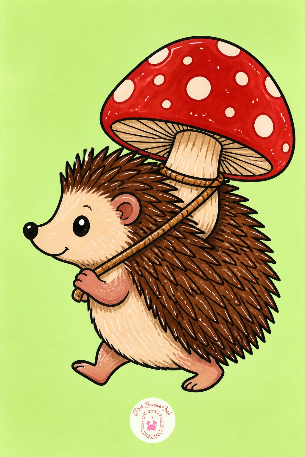 Hedgehog Carrying A Mushroom — Flick the marker rather than stroke it for hedgehog spines: load the fine tip, press down briefly, and lift fast in one