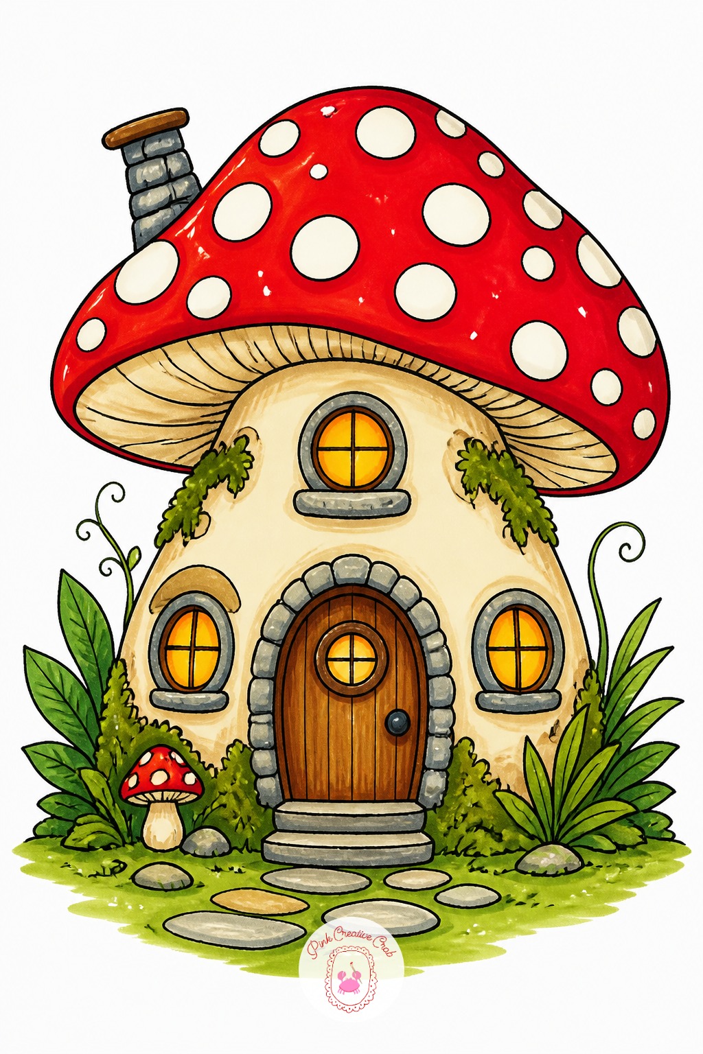 Mushroom Cottage — Windows that line up in a perfect grid are the fastest way to make a mushroom cottage look like a dollhouse rather than something grown from