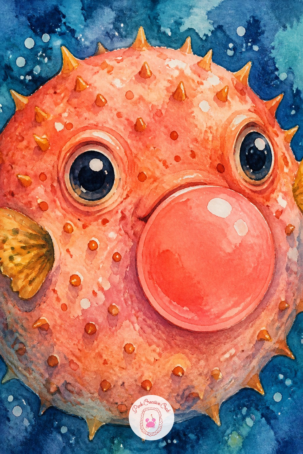 Puffer Fish Blowing Bubble Gum — Pick a broad chisel-tip marker in warm coral for the puffer's round belly, then switch to a fine brush nib for the spines and