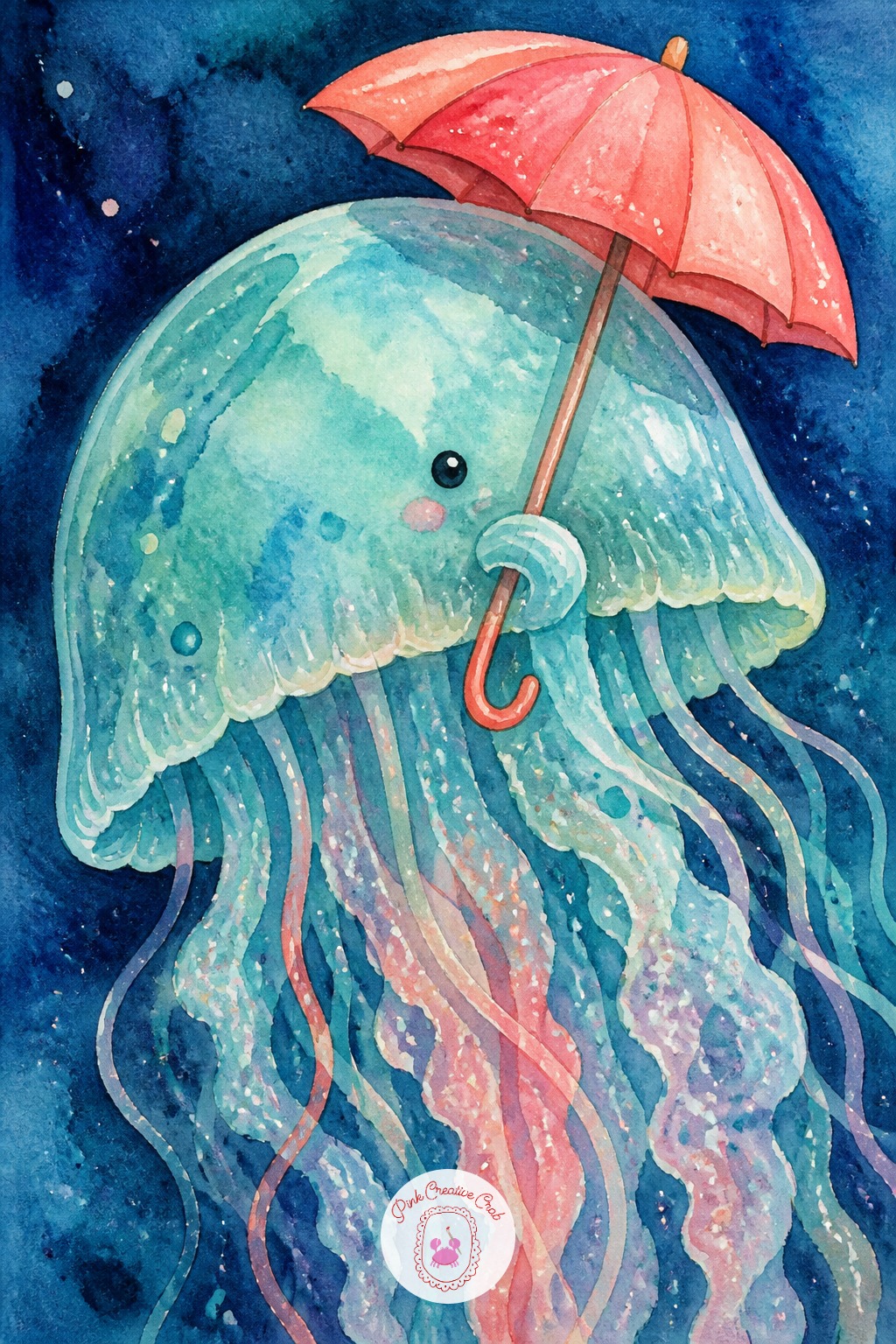 Jellyfish Holding A Tiny Umbrella — Measure the bell of the jellyfish as roughly one third of the total height, with the trailing tentacles making up the other