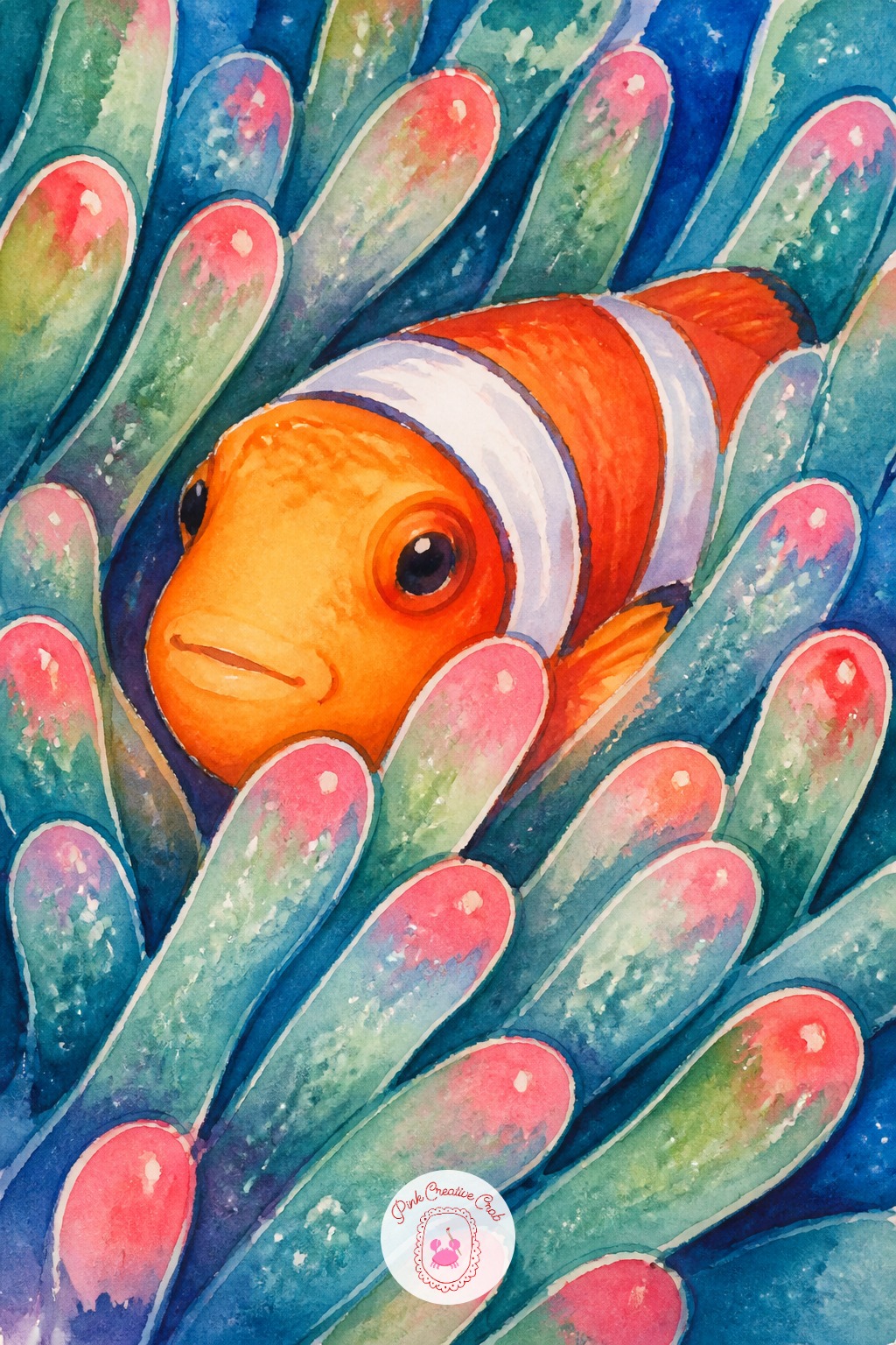 Clownfish Peeking From An Anemone — Decide where the light sits before picking up a marker: a single source from the upper corner makes the anemone's tentacles