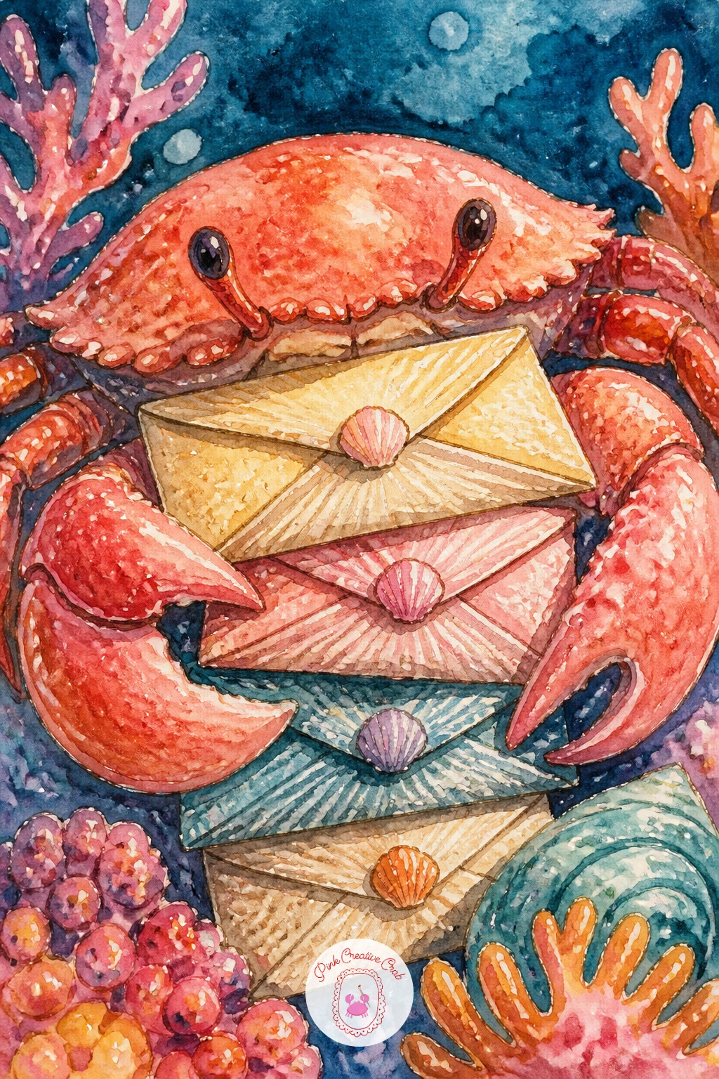 Crab Carrying Seashell Letters — Edges make or break a crab's shell, since it needs to look hard and smooth even in flat marker color. Ocean drawing ideas