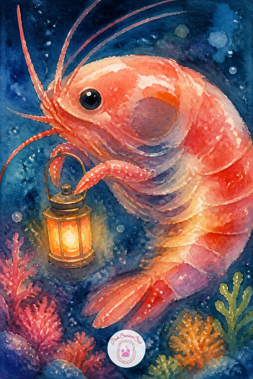 Shrimp Carrying A Tiny Lantern — Put down the curved body first, a single smooth C shape that sets the whole pose. Ocean drawing ideas