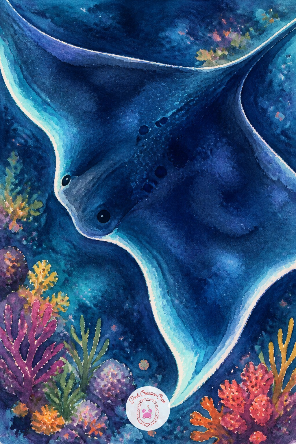 Stingray Gliding Like A Cape — The whole charm of a ray is in its edge, that thin wavering line where the fin meets open water. Ocean drawing ideas