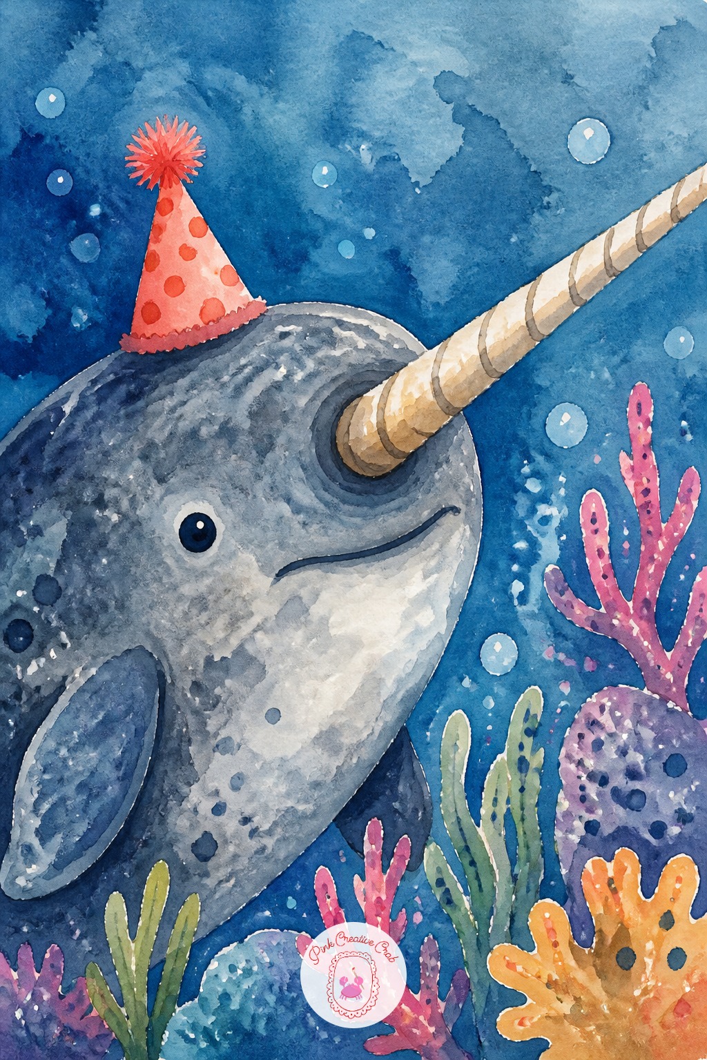 Narwhal Wearing A Party Hat — The tusk usually ends up too short and too straight, which flattens what should be the most striking line on the page. Ocean