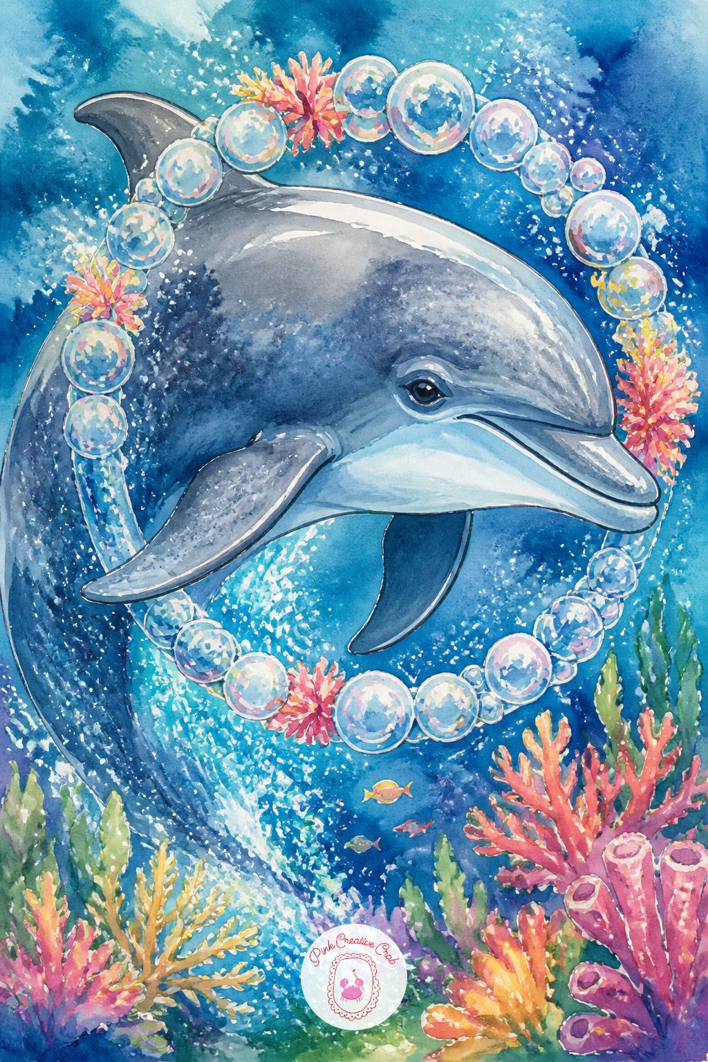 Dolphin Jumping Through A Bubble Hoop — Once this leap works in profile, try it again from a steeper angle next time, nose pointing almost straight up through