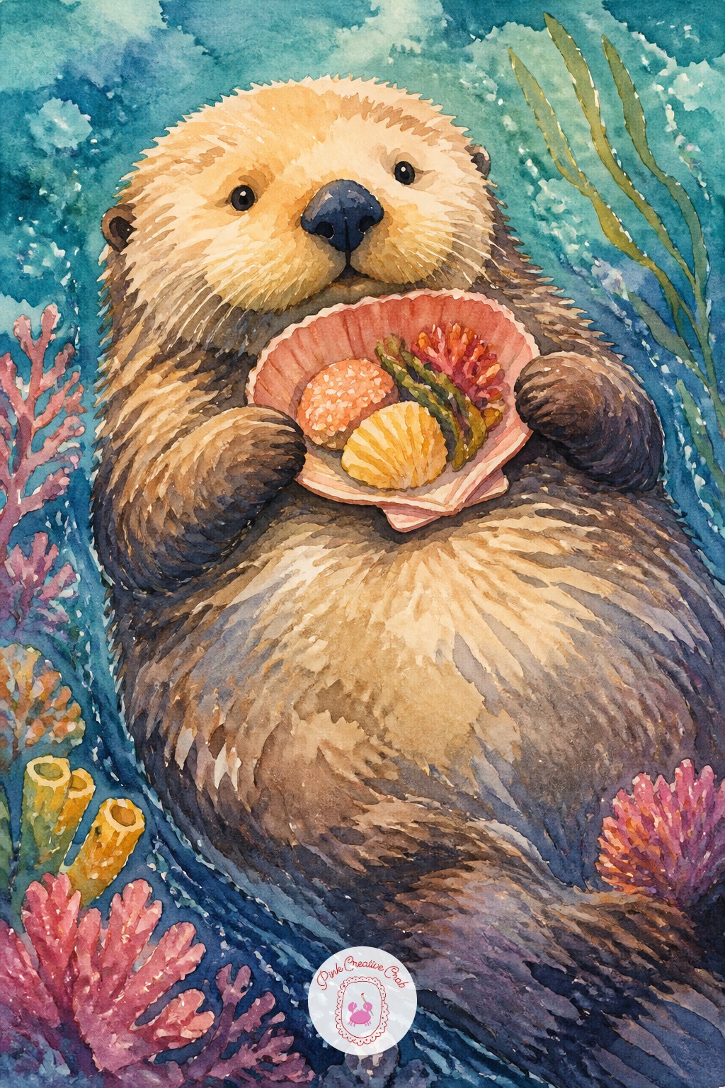 Sea Otter Holding A Shell Snack Plate — Lay down the rounded belly and chest first, since that is the otter's main mass and everything else hangs off it. Ocean