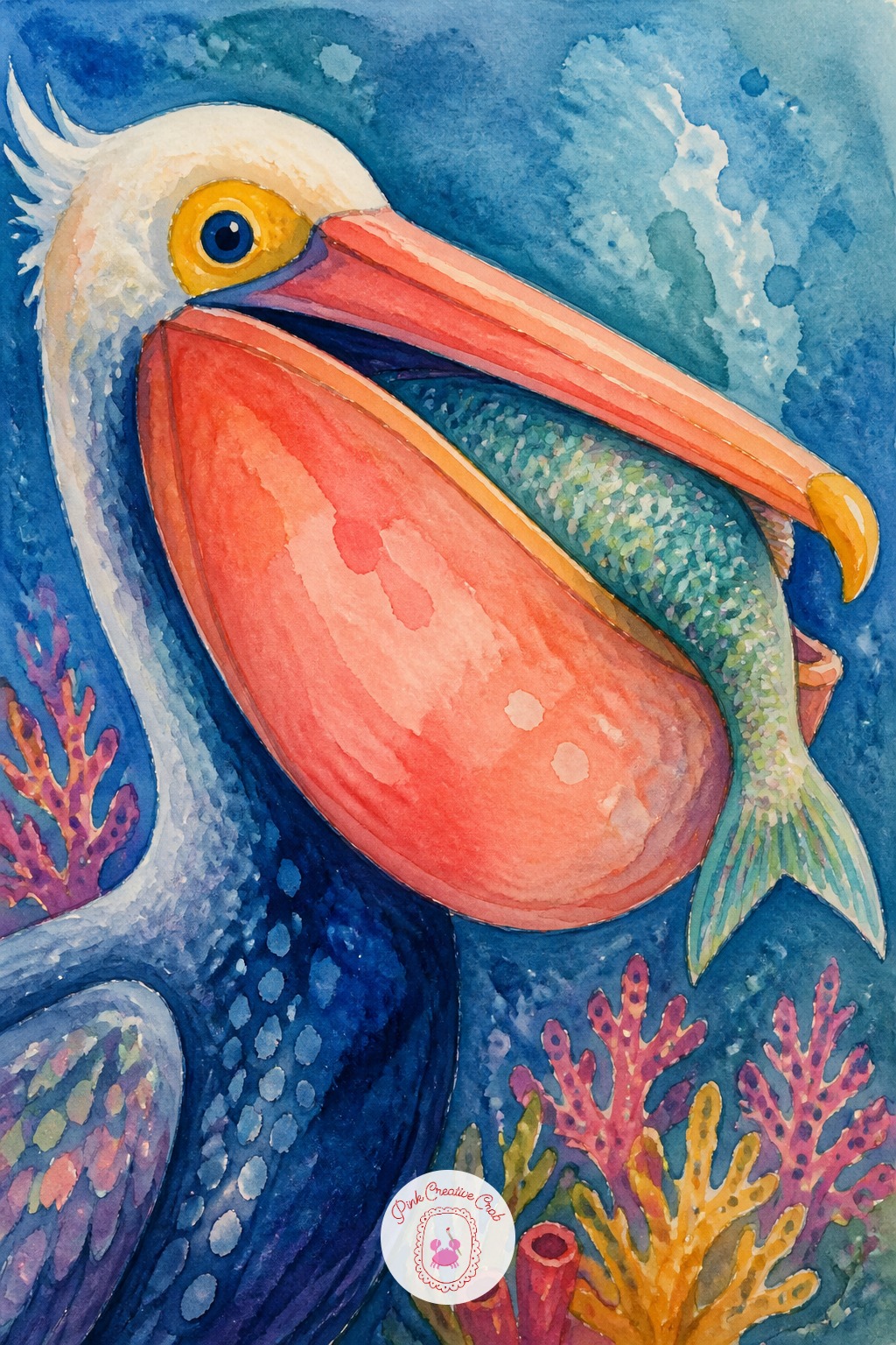 Pelican With A Fish In Its Beak — The pouch under a pelican's beak can hold nearly its whole head in volume, so measure the beak as roughly the same length as